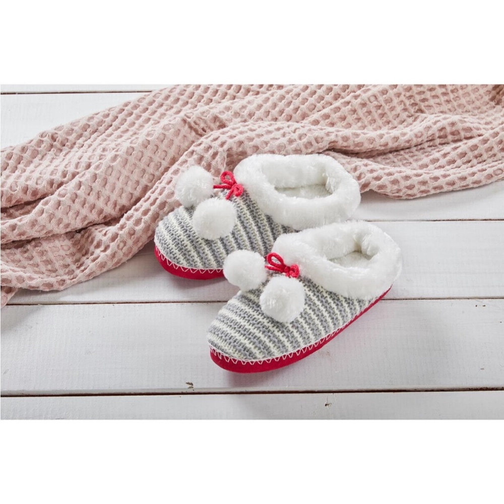 Isotoner Toasties Totes Women's Grey/Pink Striped Knit Mule Plush Slippers S 6-7